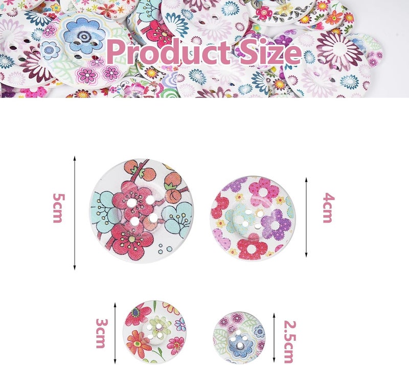 Chenkou Craft 20pcs 2" (50mm) Round Flower Wood Buttons 4 Holes Craft Sewing Button (50mm) - Image 4